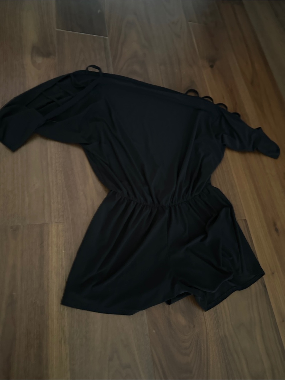 Girls' Black Romper with Cutout Strap Detail on sleeves